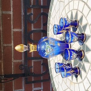 24 k murano glass blue cordial set
